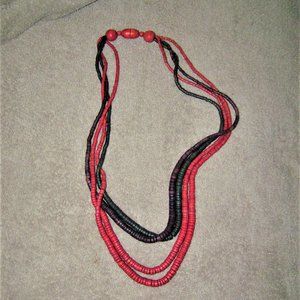 African Red/Purple/Black Wood Heishi Bead Necklace